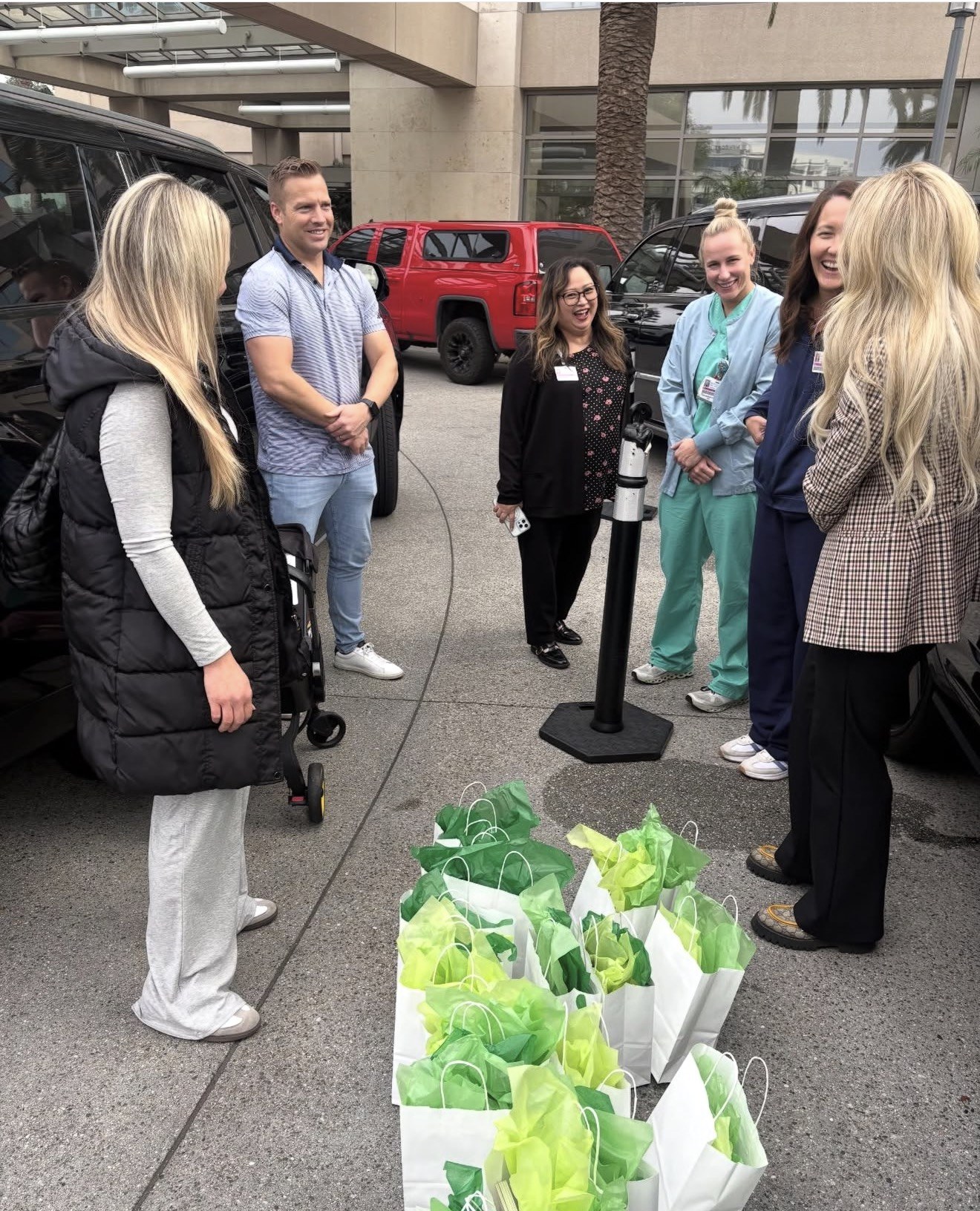 Handing off care bags to the care team outside the hospital